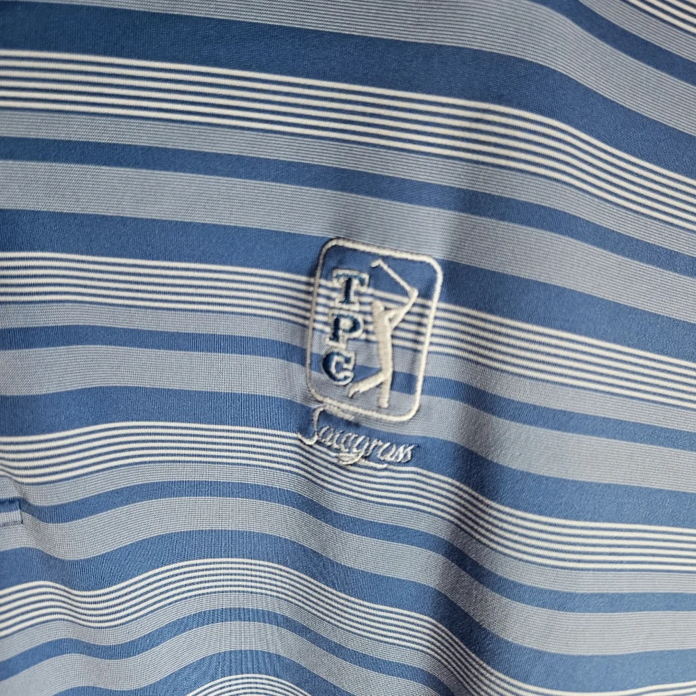 Peter Millar  Comfort Polo Shirt XL Blue White Stripe TPC Sawgrass Golf